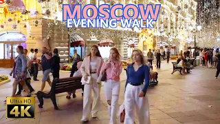 Moscow 4K 50fps🎧 Evening Walk Along The Pedestrian Streets and Red Square - Walking Tour Russia
