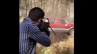 Testing Machine gun  at bulletproof Car