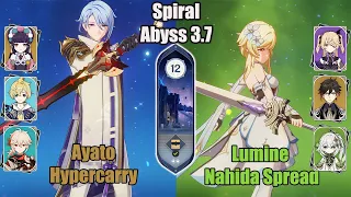 C0 Ayato Hypercarry And C6 Dendro Traveler Nahida Spread SPIRAL ABYSS 3.7 - Genshin impact