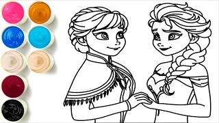 Drawing, Painting and Coloring Frozen Princesses Elsa and Anna for Children | How to Draw #010