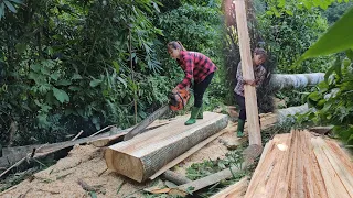 Cut wood and prepare materials to make wooden floors for a two-story house