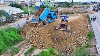 Full video The project operator KOMATS'U D31P Dozer Pushing Stone With Soil with Dump Trucks 5ton.