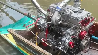 600HP Fastest Long-tail Thailand River Boat Crazy Modify craft 4 Cylinder Diesel Turbo Engine