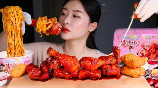 ASMR CARBO FIRE SPICY FRIED-CHICKEN & CARBO FIRE NOODLES & CHEESE CUTLET & MINI CORN DOG MUKBANG