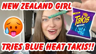 New Zealand Girl Eats BLUE HEAT Takis for the First Time 🔥🔥🔥