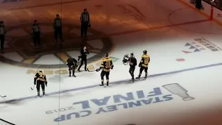 Starting line up for Bruins game 5 Stanley cup finale and chara gets standing o.