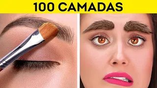 DESAFIO DE 100 CAMADAS || Mais de 100 Camadas de Unhas, Batom e Maquiagem, por 123 GO! GOLD