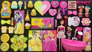 Special Series #PRINCESS Vs Barbie| PINK Vs YELLOW|Mixing Makeup and Glitter Into Store Bought Slime