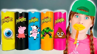 Mukbang 컬러 프링글스 챌린지 Eating Giant Pringles by LiLiBu