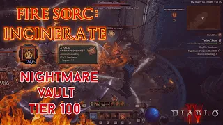 Diablo 4 - Incinerate Sorcerer Nightmare Vault Tier 100 Solo Clear [Season 3]