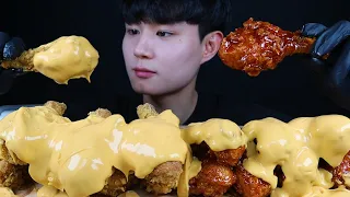 BBQ황금올리브닭다리와 황금올리브양념닭다리 치킨 나쵸치즈소스듬뿍 먹방 ASMR Chicken Cheese Sauce real sound social eating mukbang