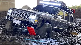 1/10 Scale Gmade GS02F& Axial SCX10 2 Jeep Cherokee XJ off-road Driving Mud Rescue Action 4X4 RC Car