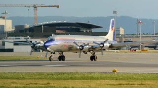 (Fantastic Sound) The Flying Bulls Douglas DC-6 taxiing and take off runway 32 at ZRH  (Live ATC)