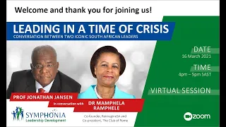 Leading in a time of crisis: Prof Jonathan Jansen in conversation with Dr Mamphela Ramphele