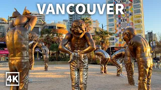 Vancouver Walk in Christmas Season - Davie St, English Bay, Denman St ,Canada (Binaural City Sounds)