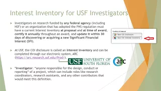 USF Conflict of Interest Program: Requirements & Processes for Investigators