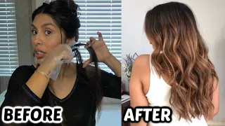 USING A HIGHLIGHTING COMB! At Home Balayage Highlights Dark to Light Transformation