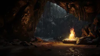 Cavern Serenity| Rain and Fire Sounds to Aid Relaxation, Reduce Stress, and Combat Fatigue