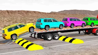 Flatbed Trailer new Toyota Cars Transportation with Truck - Pothole vs Car #07 - BeamNG.Drive