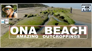 Ona beach Oregon coast near Newport visitor attractions fun things to do,  outcroppings in 4K