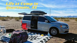 Minivan Life at Camp in Quartzsite! | New Rug + Town Visit | Solo VAN LIFE With a Dog in Arizona |