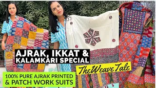 Buy Pure Ajrak Patch & Applique Work & Printed Suits, Ikkat, Kalamkari Dupattas at TheWeaveTale.