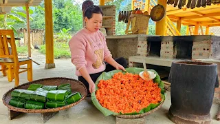 Harvesting Gac fruit & Making Gac sticky rice Go market to sell - Cook Steamed Chicken with Salt