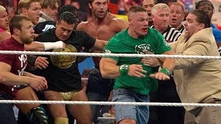 John Cena and Brock Lesnar get into a brawl that clears the entire locker room: Raw, April 9, 2012