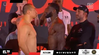 5 STONE DIFFERENCE 😲! - ZHILEI ZHANG WEIGHS 282LBS AHEAD OF DEONTAY WILDER FIGHT WEIGH IN & FACE-OFF