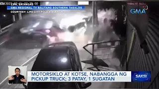 Motorsiklo at kotse, nabangga ng pickup truck; 3 patay, 1 sugatan | Saksi