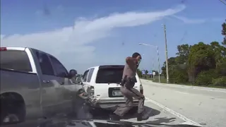 Florida trooper nearly hit in scary I-95 crash