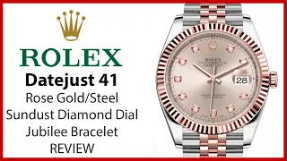 ▶Rolex Datejust 41 Rose Gold/Steel Sundust Diamond Dial Fluted Jubilee Bracelet - REVIEW 126331