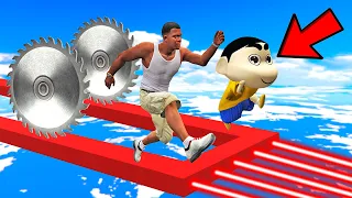 SHINCHAN AND FRANKLIN TRIED IMPOSSIBLE LASER SAW BLADE PARKOUR CHALLENGE GTA 5