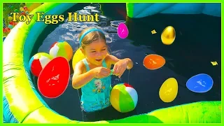 Slime Baff Huge Egg Surprise Toys Hunt on Giant Inflatable Water Slide