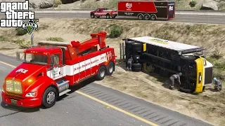 GTA 5 Real Life Mod #173 Kenworth T440 Heavy Duty Tow Truck Wrecker Towing A Rolled Over Box Truck