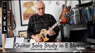 Guitar Solo Study in E Blues. Music by Martin Patrick. For intermediate learners.