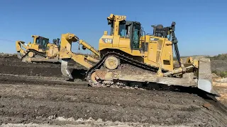 Two Caterpillar D9T Bulldozers Levelling Huge Mining Area - 4k