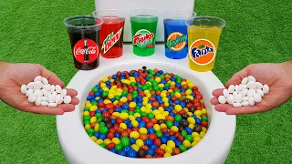 M&M Candy VS Football, Coca Cola, Fruko, Yedigün Blue, Fanta, Mtn Dew and Mentos in the toilet