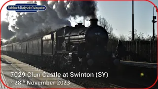 7029 "Clun Castle" passing Swinton with a whistle - The Christmas White Rose - 28/11/23