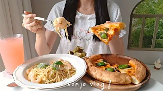 ENG)VLOG /🌱 Make pizza and pasta with basil raised by oneself, shine musket tanghulu with microwave