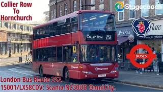 Full Journey | Stagecoach London Route 252 | 15001/LX58CDV | Scania N230UD OmniCity.