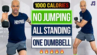 One Dumbbell ONLY! All Standing HIIT Workout with Weights NO JUMPING (BURN 1000 CALORIES IN 1 HOUR)