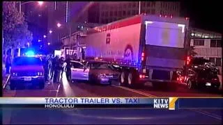 Taxi crashes into 18-wheel tractor-trailer