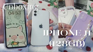 Unboxing my first iphone 11, 128GB(white) in 2023 + accessories & cute cases aesthetic camera test 🌻