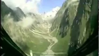 Mirage Jet flying through the Swiss Alps