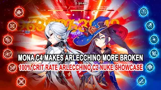 Mona C4 makes Arlecchino more Broken : 100% Crit Rate Arlecchino C2 Nuke Showcase