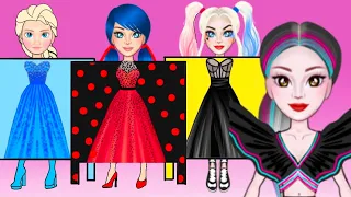 Paper Dolls Ladybug, Elsa, Harley Quinn School Prom Dress up / DIY Paper Dolls & Crafts