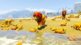 Lion Family - Walking in the beach (GTA 5 Mods cinematic)