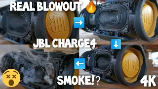 JBL Charge4 REAL Blowout Video!?🔥 Ton of smoke💨Mega Distortion & Popping💥