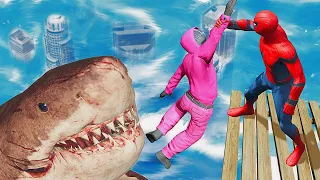 GTA 5 Water Ragdolls | SPIDERMAN vs SQUID GAME GUARD vs MEGALODON ( GTA5 Euphoria physics Funny )